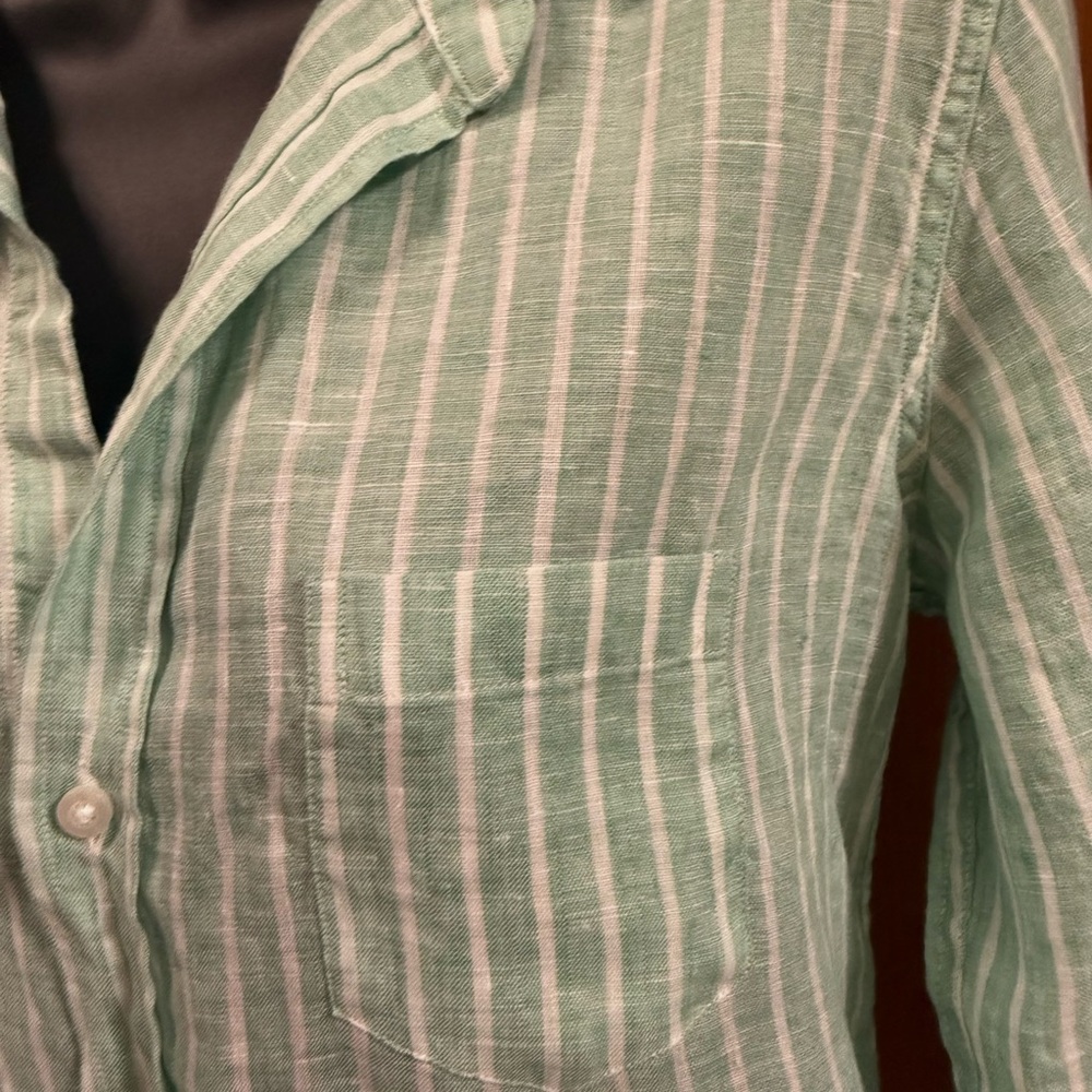NWOT Frank and Eileen Barry Mint and White Striped Linen Blouse XS - Picture 9 of 10